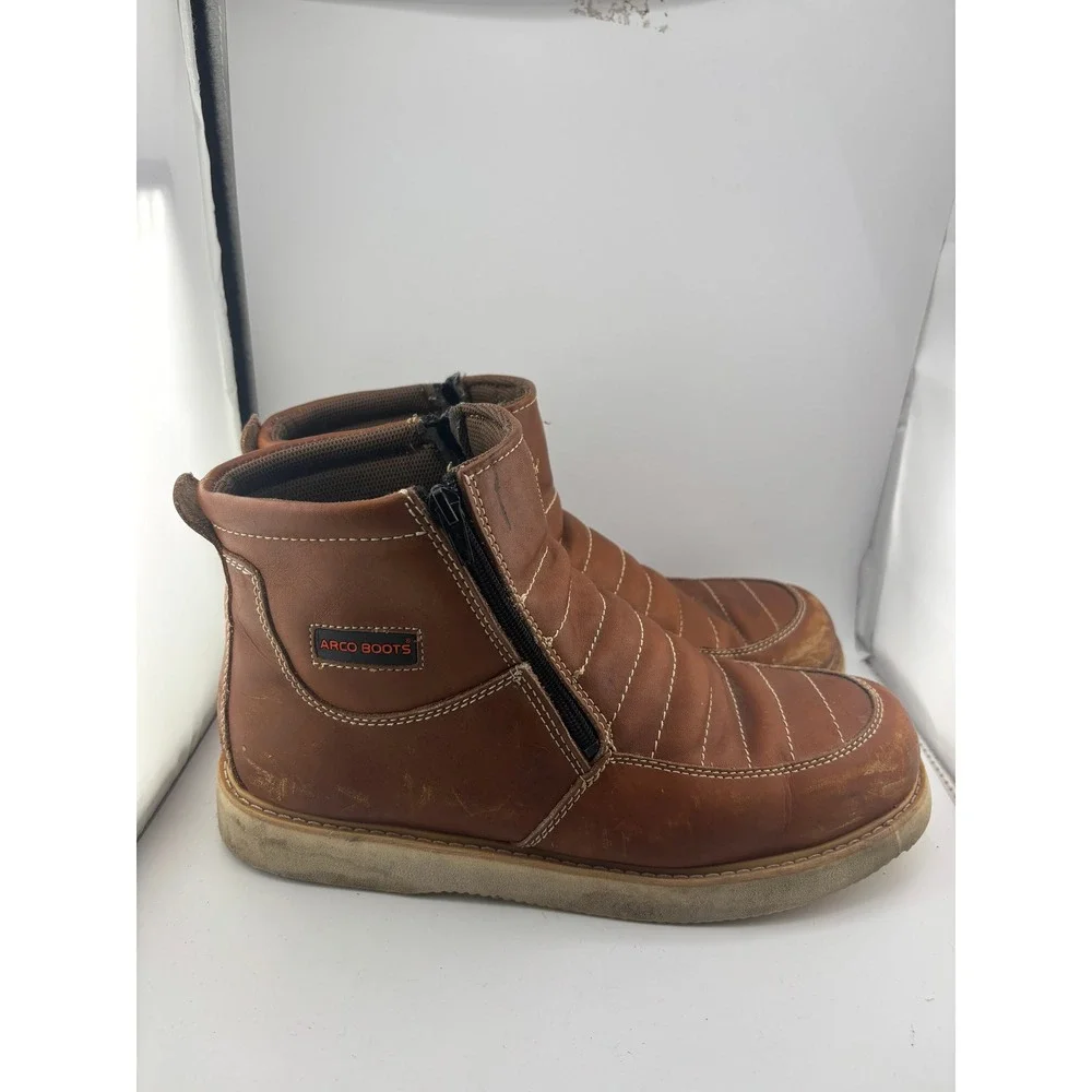 El Arco Boots Mens Brown Leather Side Zip Ribbed Moc Toe Wedge Sole 30 52828 330